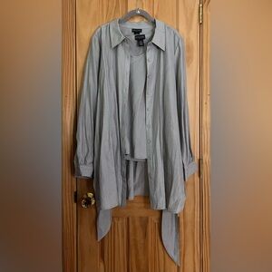 Dialogue Long Tunic Shine Shirt w/Self Belt and Shell